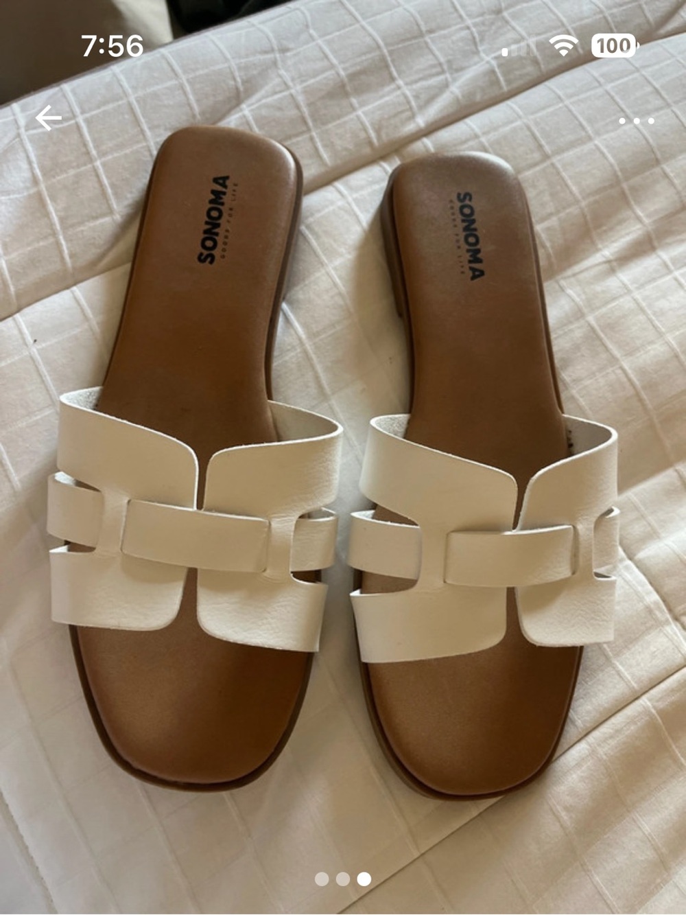 Sonoma White Slide Sandals with Brown Footbed